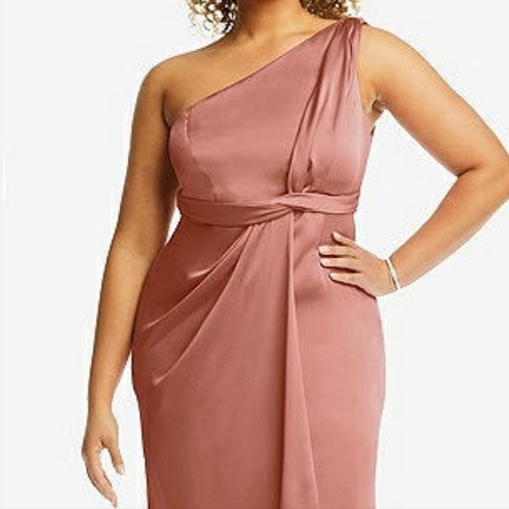Vivian Diamond Dessy Collection Desert Rose One-Shoulder Satin Long Dress